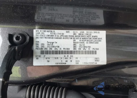 2015 Ford Focus Se z USA, uszkodzony, nr VIN 1FADP3K22FL253380